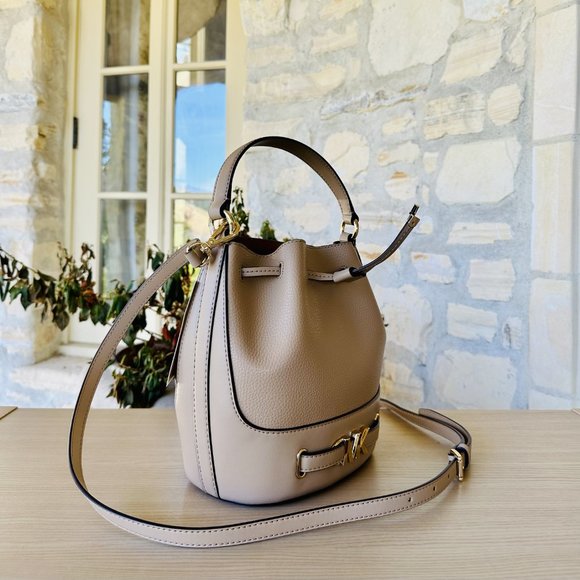 Michael Kors Reed Medium Bucket Messenger Bag/ LG Snap Wallet Leather Camel NWT - Picture 3 of 13